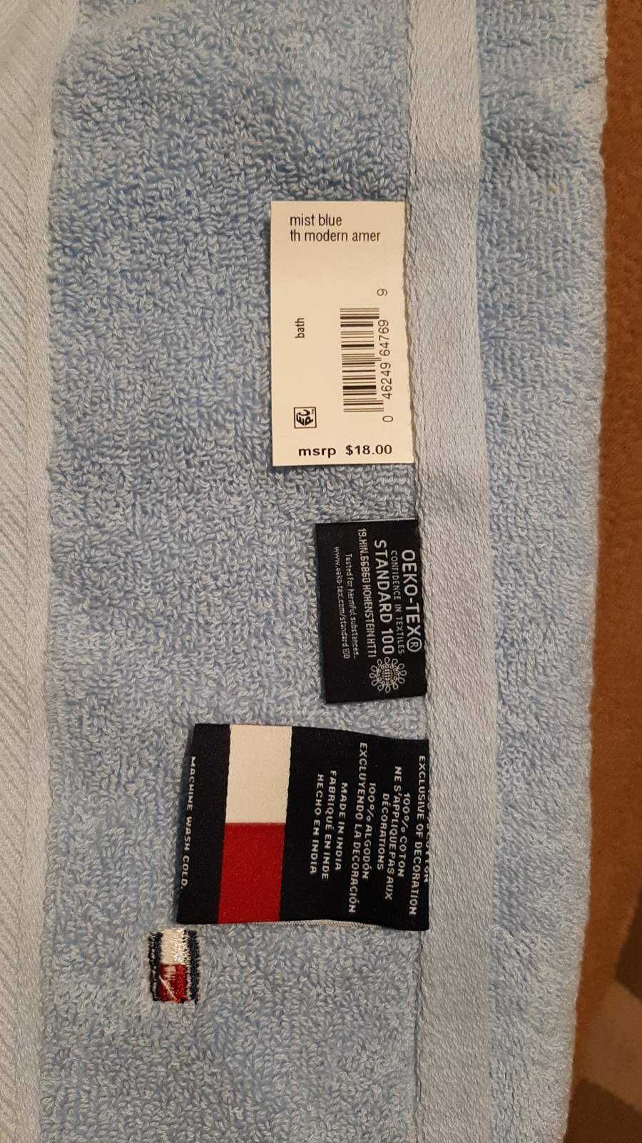 голубое Хлопковое банное полотенце Tommy Hilfiger 76x138 большое ПОДАР
