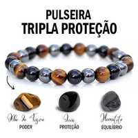 Pulseiras tripla protecção olho de Tigre Ónix Hematite