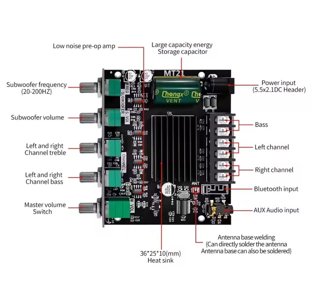Усилитель мощности 2.1, model ZK-MT21