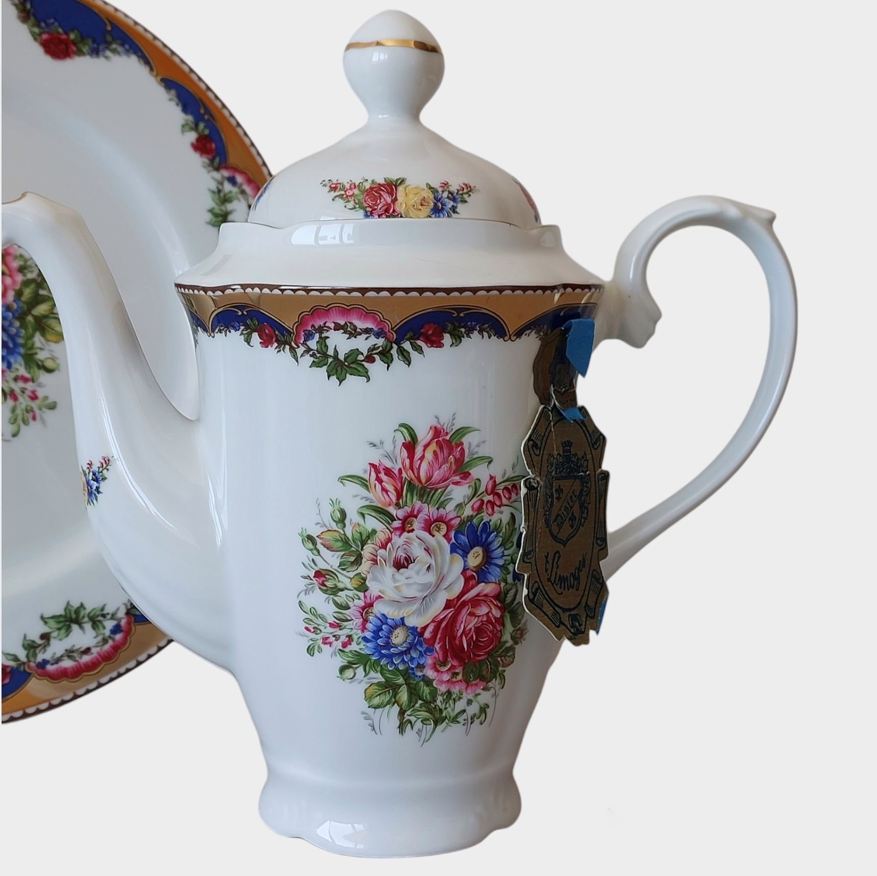 Conjunto: Cafeteira e Prato de Porcelana de Limoges (Disfer)