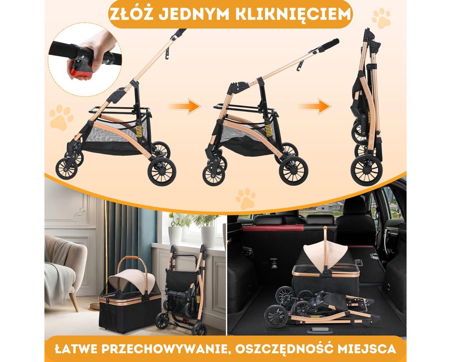 Wózek dla psów 2w1 Składany ELEGANCKI wózek dla zwierząt