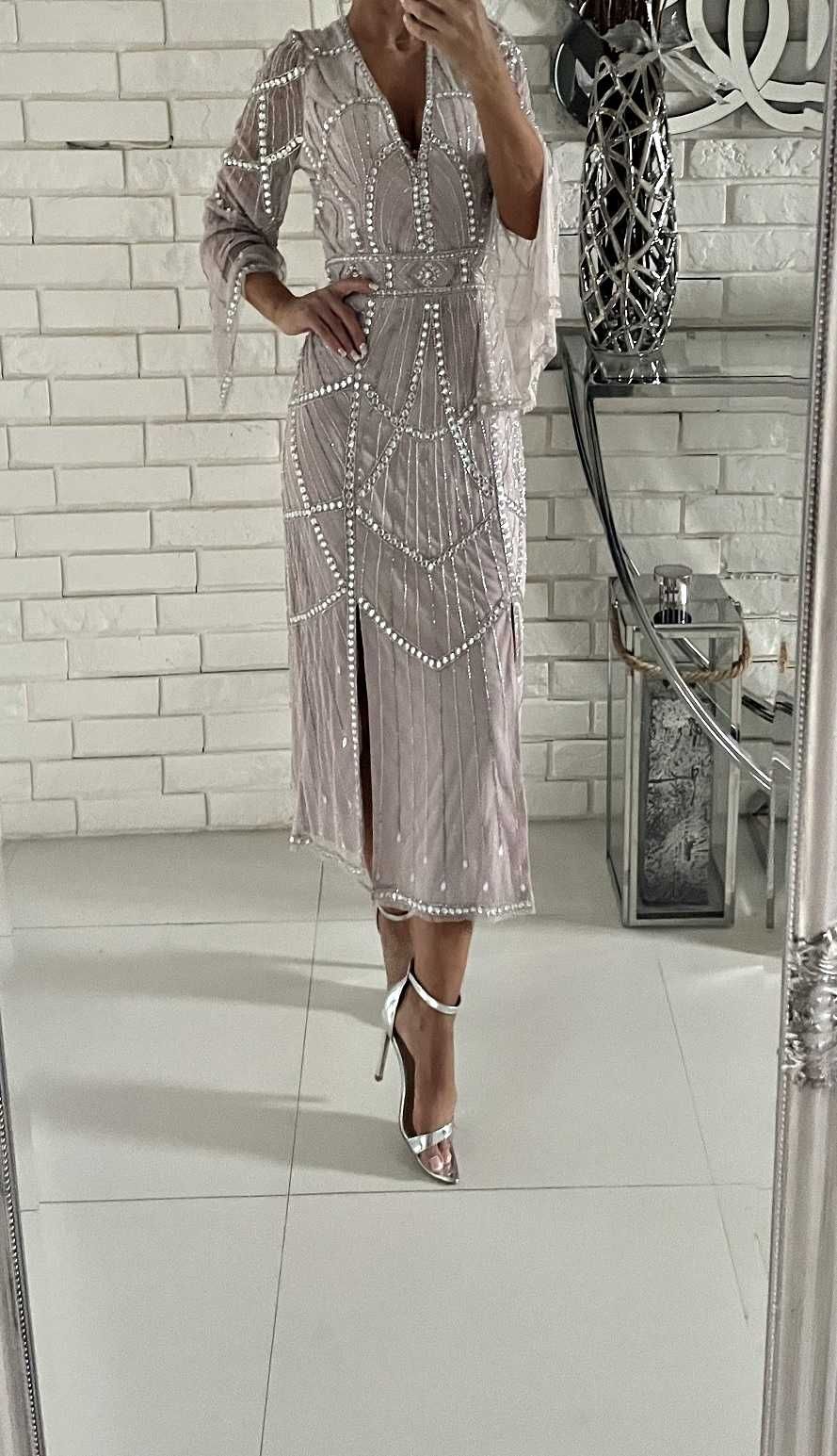 Ekskluzywna piękna sukienka midi XS asos wesele ślub cudo