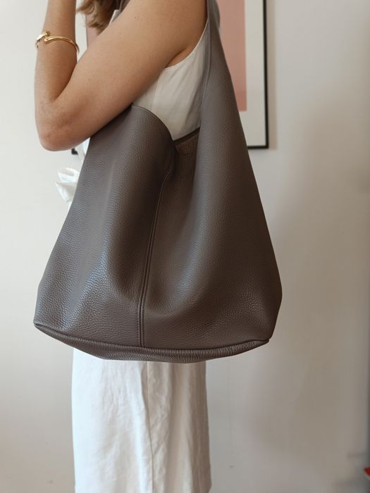 Skórzana torebka szara taupe shopper hobo worek