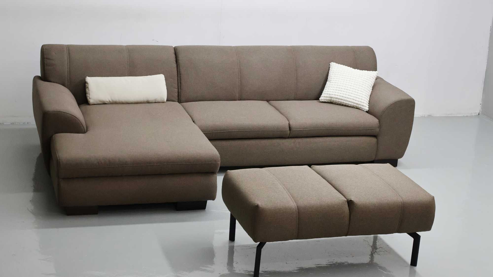 TCE DESIGN NAROŻNIK z funkcją spania PUFA rogówka sofa brązowa tkania
