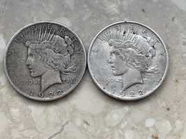 Zestaw srebrnych monet Peace dollar 1922