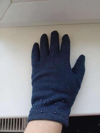 Темно-сині зимові жіночі рукавиці