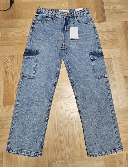 Dżinsy BERSHKA cargo, r. 38, nowe, niebieskie
