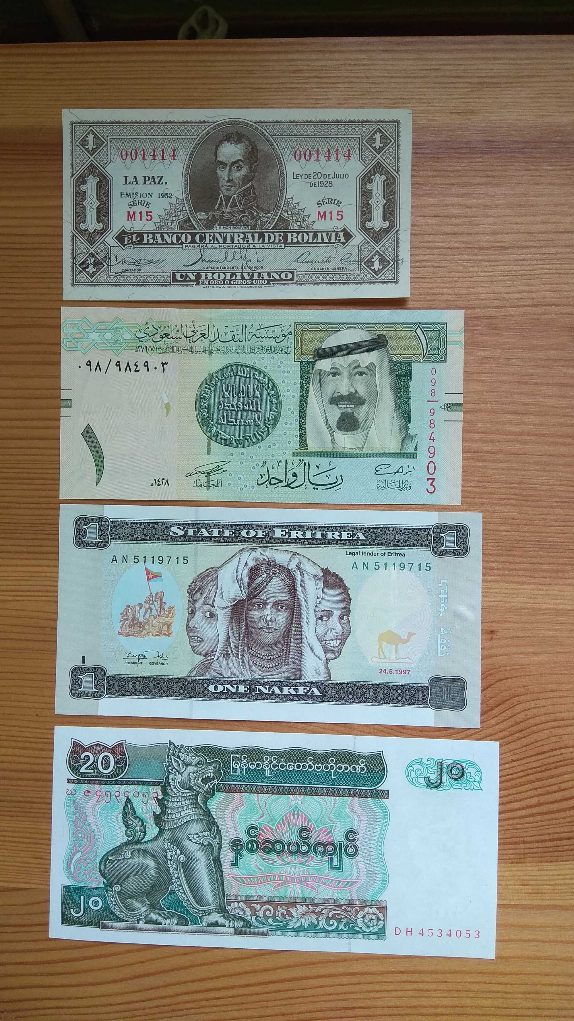 zestaw oryginalnych banknotów arabia erytrea boliwia birma stan UNC