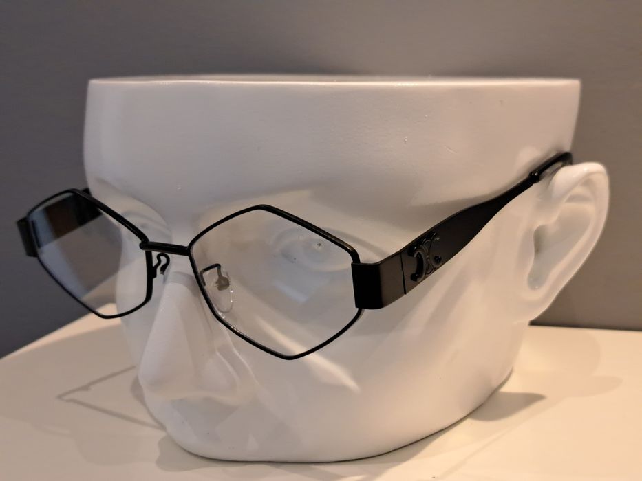 CELINE czarne nowe okulary zerówki romby oprawki stalowe nowe