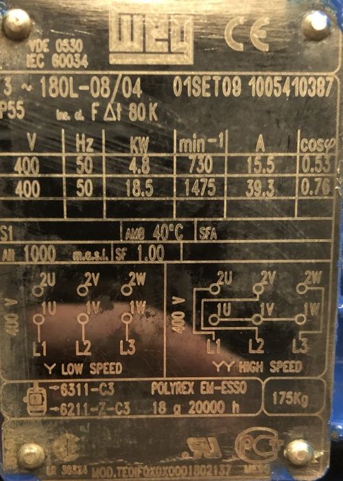 silnik elektryczny dwubiegowy 18,5/4,8kW 1475/730obr. WEG