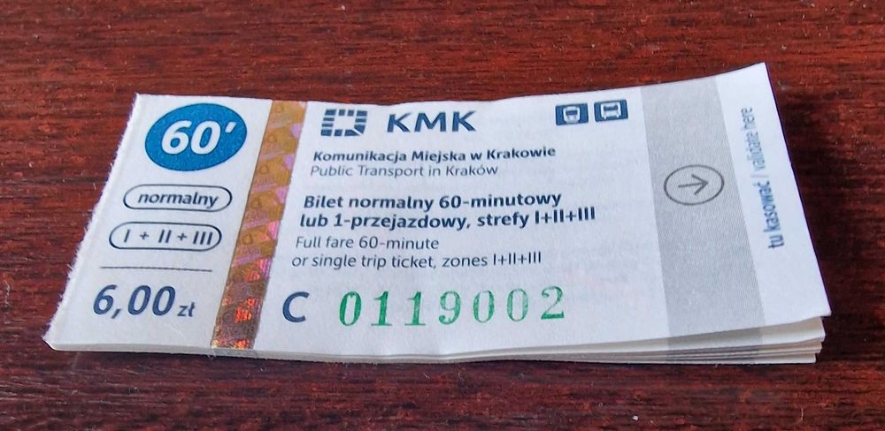 Papierowe bilety MPK normalne jednorazowe 10 szt.