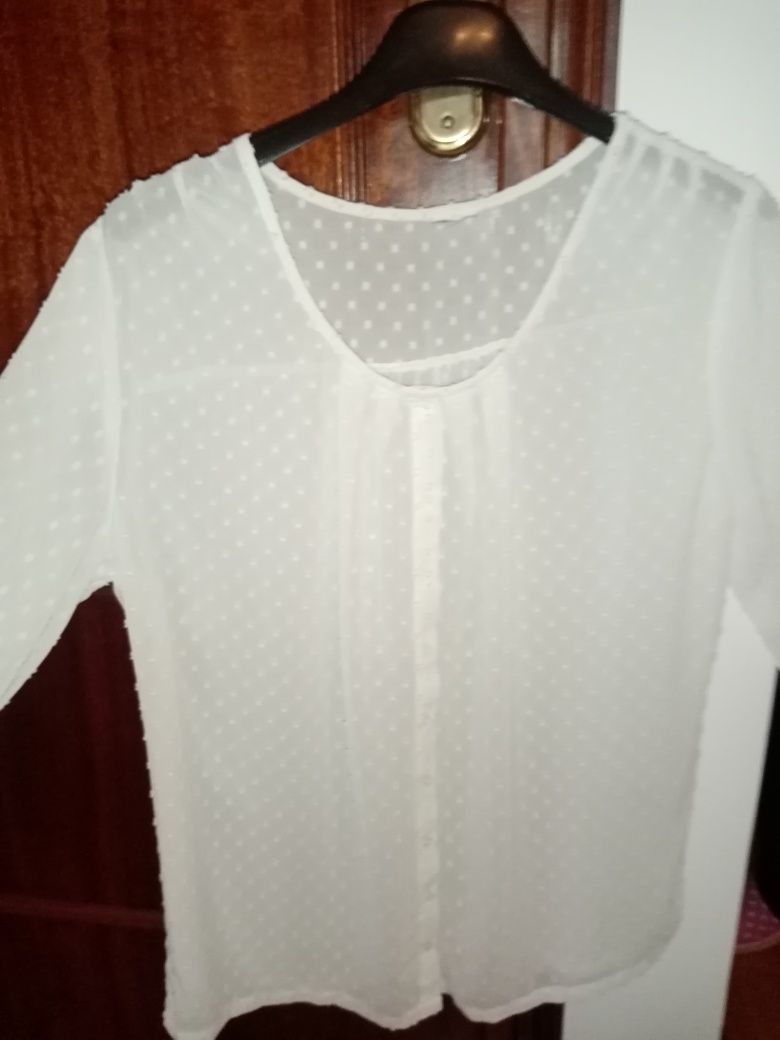 Blusa transparente com tecido as bolinhas