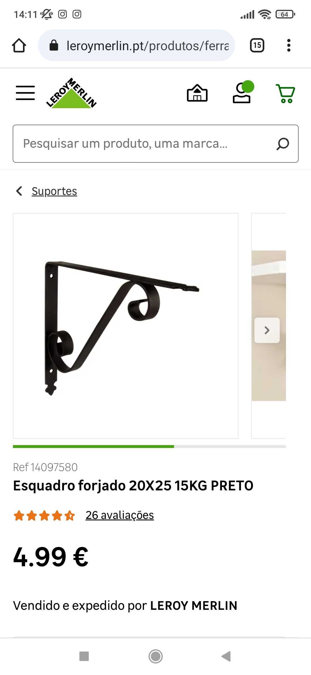 Esquadro/suporte de prateleira