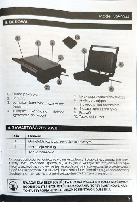 Grill elektryczny Hoffen  na gwarancji , raz użyty.