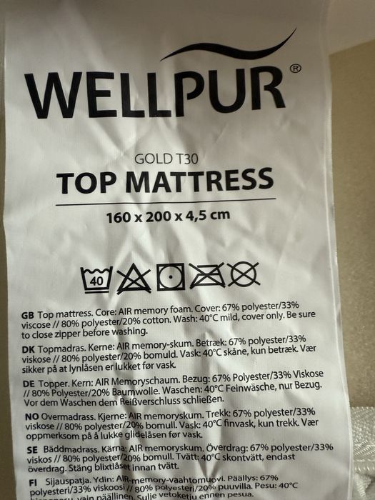 Top mattress Wellpur novo