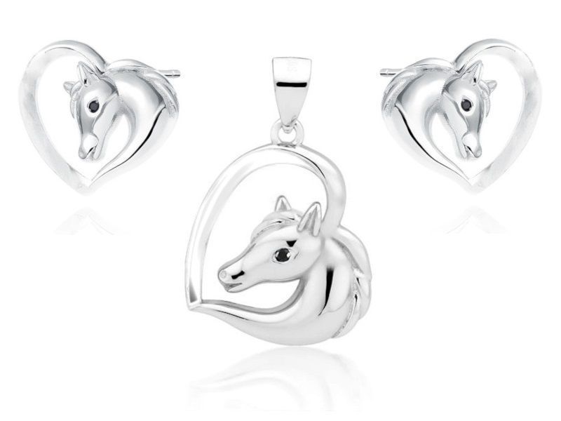 Rodowany Srebrny Komplet Serce Heart Konik Horse Z1795Z_B