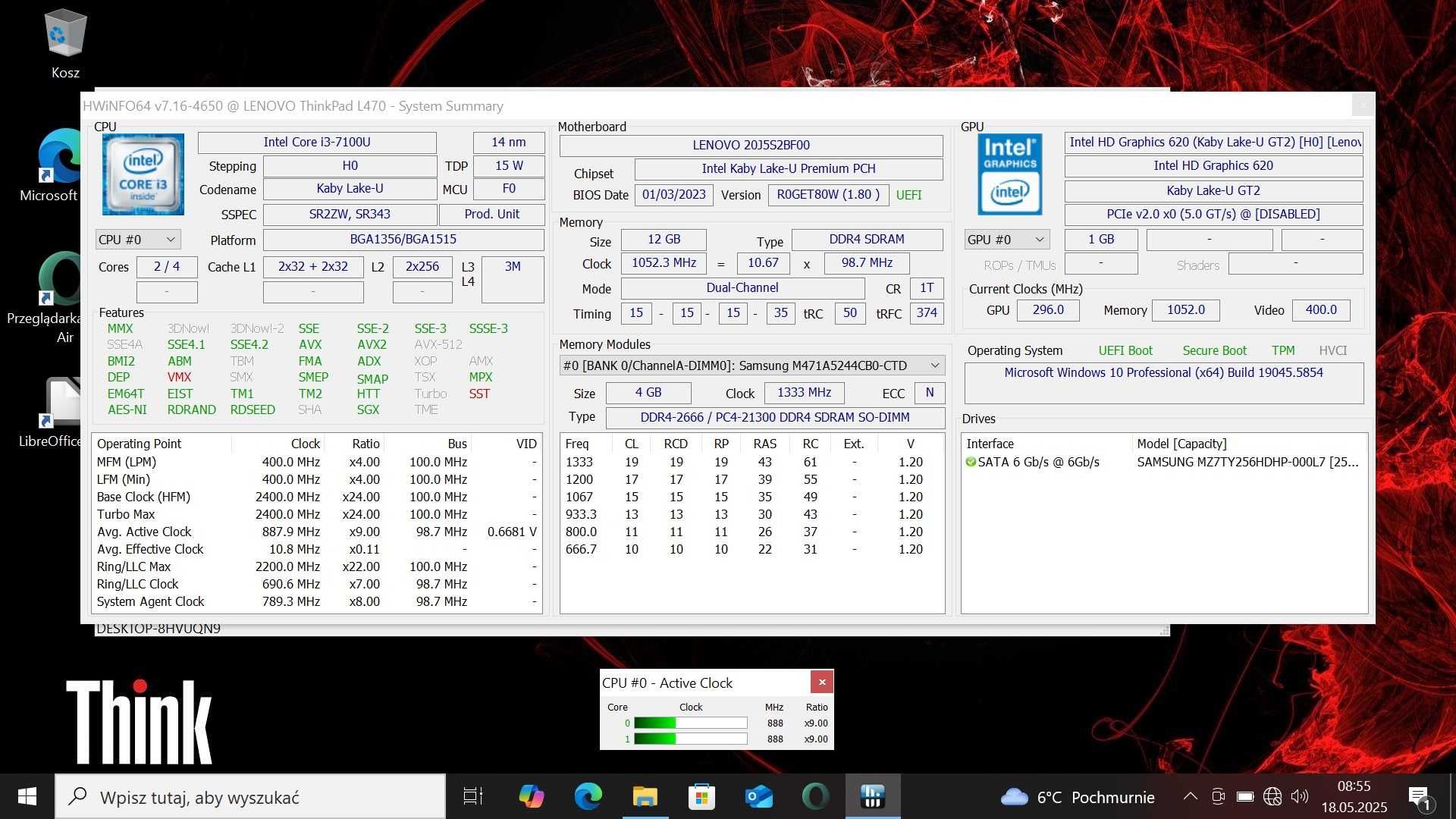 Biznesowy Lenovo ThinkPad L470 Intel i3-7th/12GbDDR/SSD/BateriaNOWA