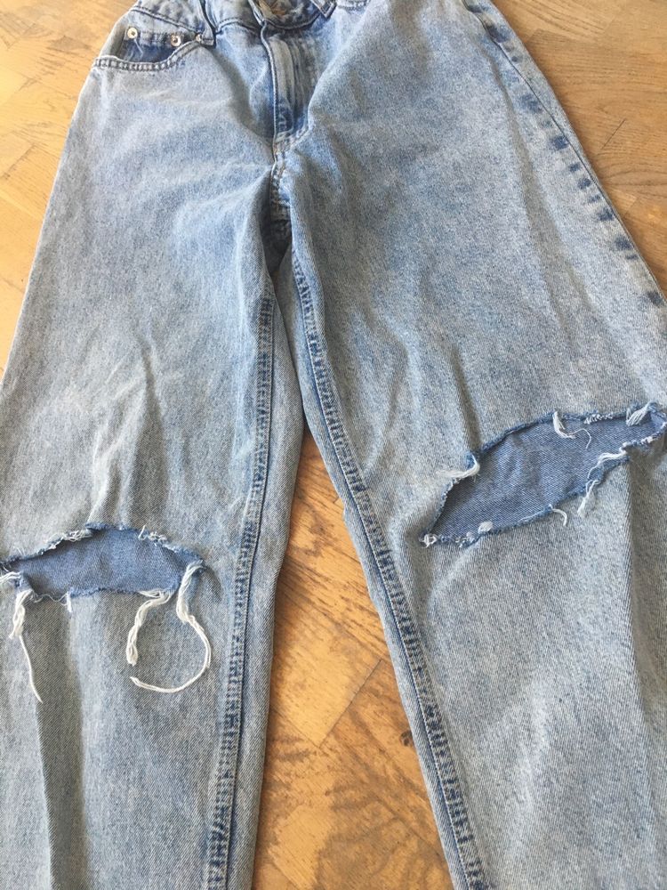 Широкі голубі прямі джинси рвані плаццо беггі straight jeans baggy sk8