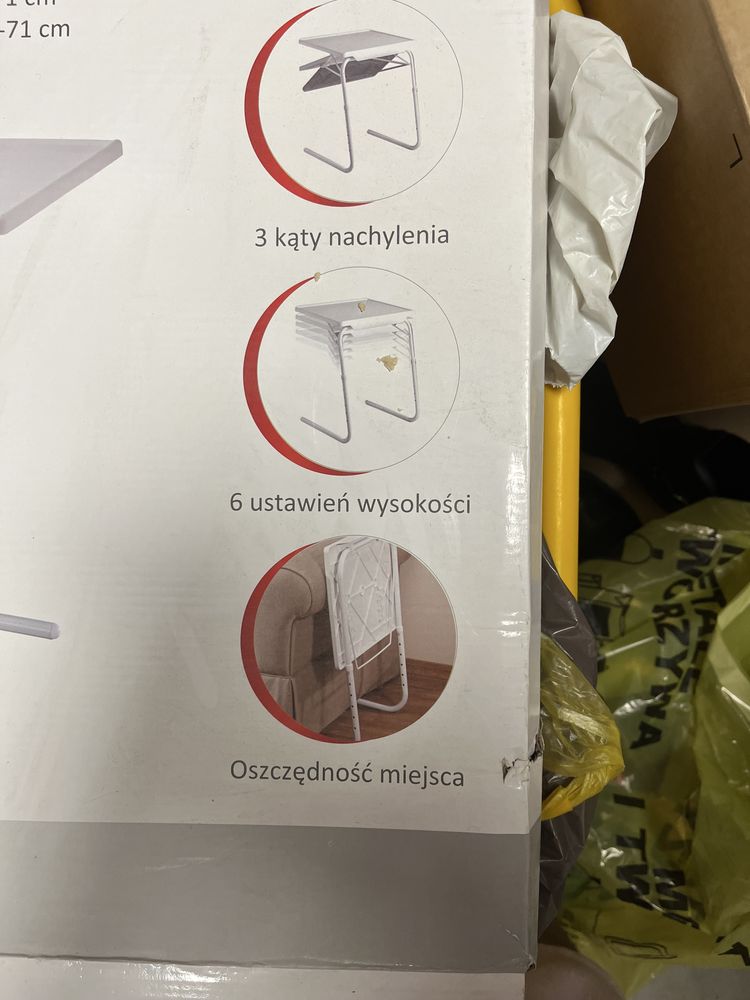 Skladany bialy  stolik do kanapy  reguluwsana wysokosc