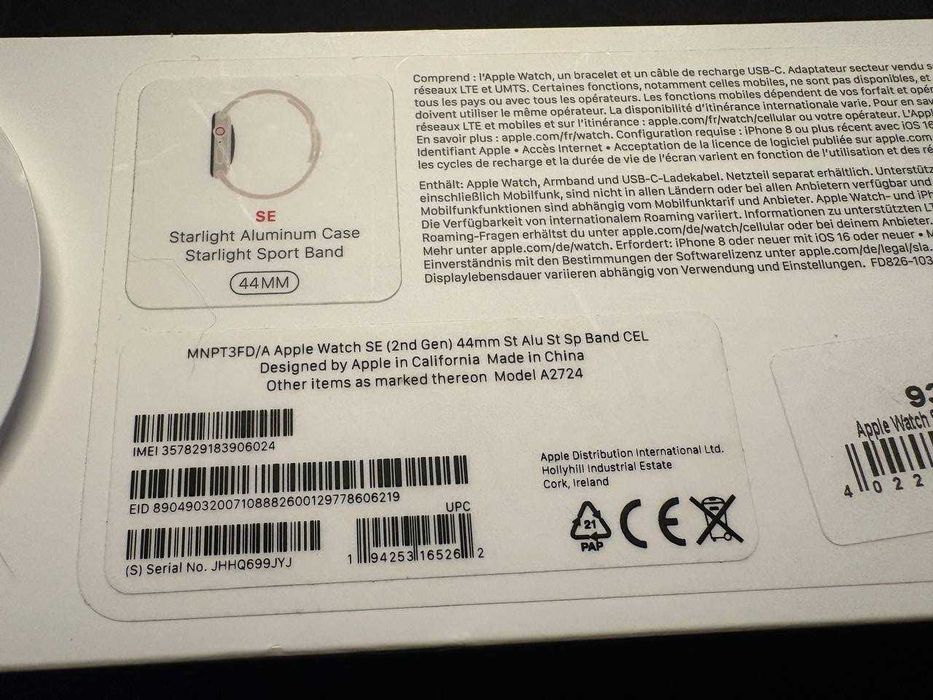 Apple Watch SE 2 starlight 44 mm GPS + LTE cellular А2724 евро