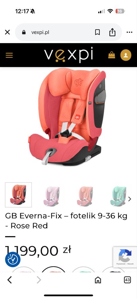 Fotelik samochodowy GB Everna Fix 9-36kg