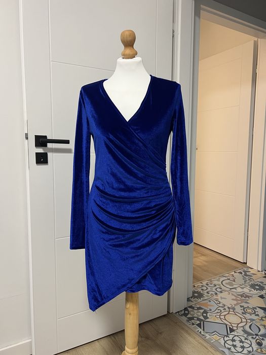 Welurowa, chabrowa sukienka .