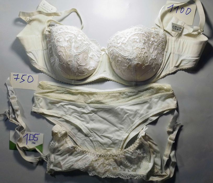 белье белые шампань С трусики, пояс чулок, 75 В бюстгальтер