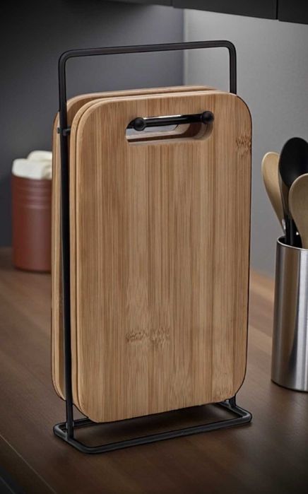 Elegancki Zestaw 4 Desek Bambusowych + Metalowy Stojak, Wytrzymałe