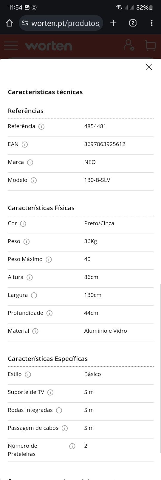 Movel TV NEO 130-B-SLV