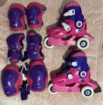Patins de Criança Rosa Violeta e proteçoes