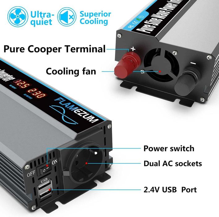 Falownik sinusoidalny 1000 W do samochodów, przetwornik napięcia 12 V