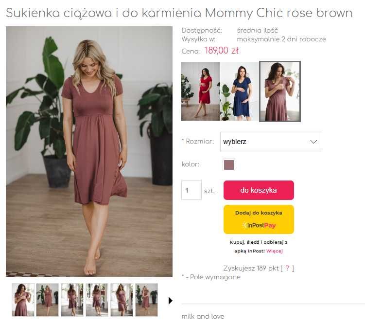 Sukienka ciążowa i do karmienia Mommy Chic rose brown