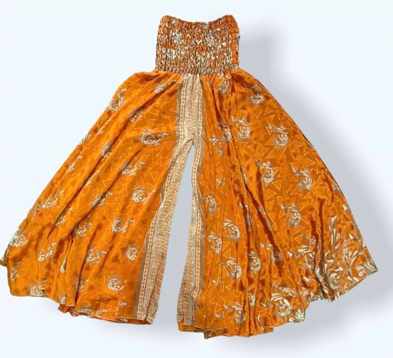 Calças pantalonas de seda indiana