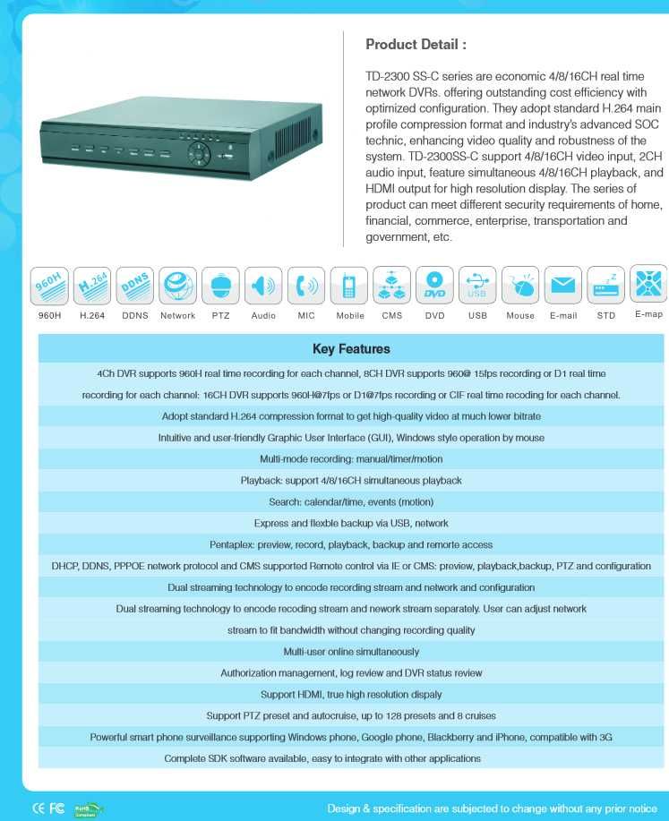 Sistema Vigilância Profissional CCTV/DVR/NVR de 8 Canais