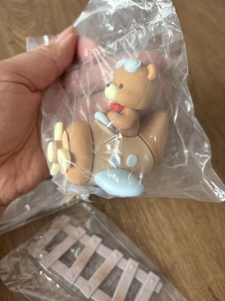 Dekoracja tortu miś samolot chrzest roczek dla chłopca babyshower