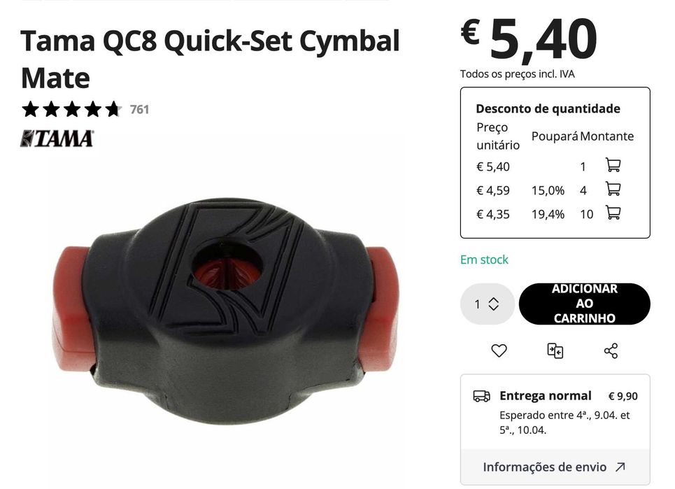 1 engate rápido para pratos  (tipo Tama QC8 quick-set cymbal)