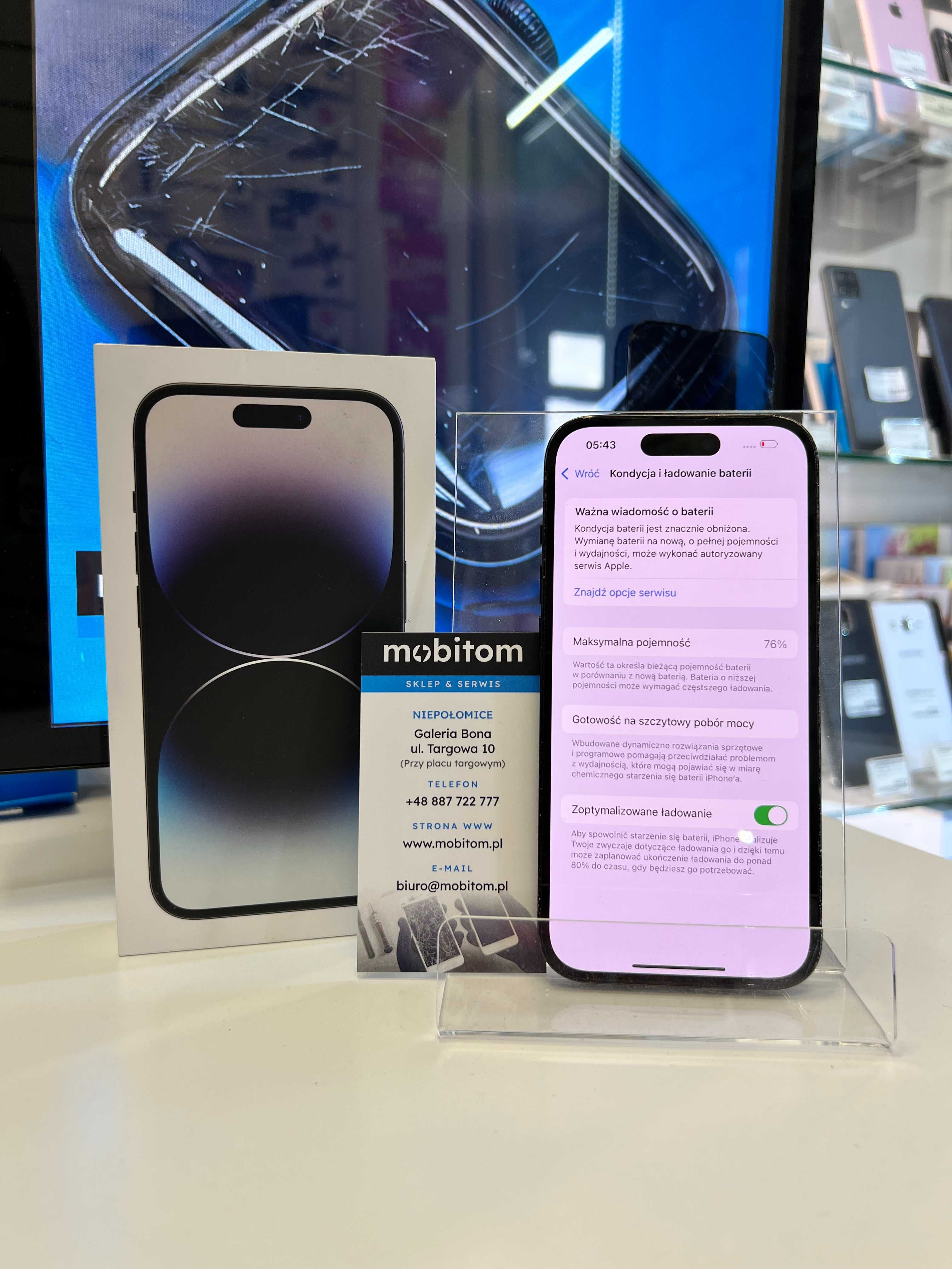 Apple iPhone 14 Pro 128GB Czarny / Space Black Batt. 76% Gw 3 msc. FVM