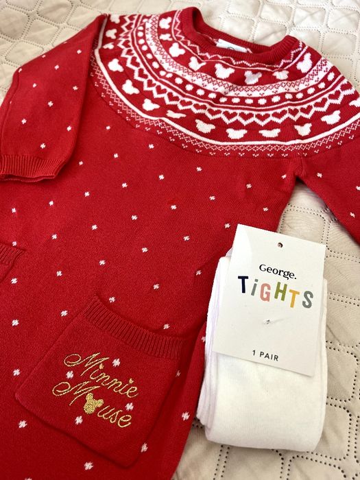 Новорічна тепленька сукня Мінні Маус з біленькими колготками