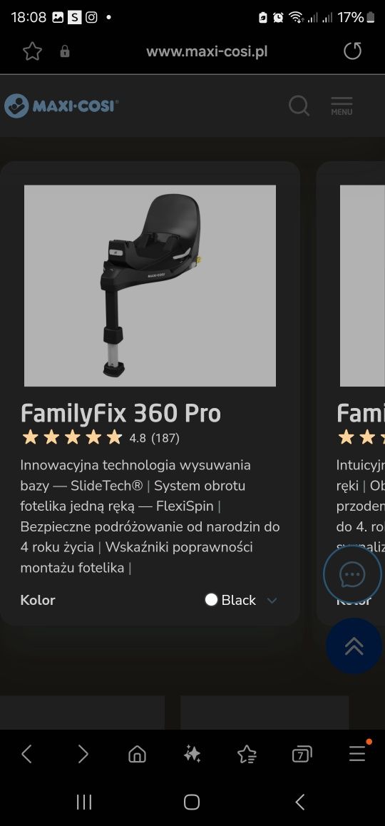 360 najlżejszy fotelik maxi cosi 360 z bazą 1,7kg nosidełko