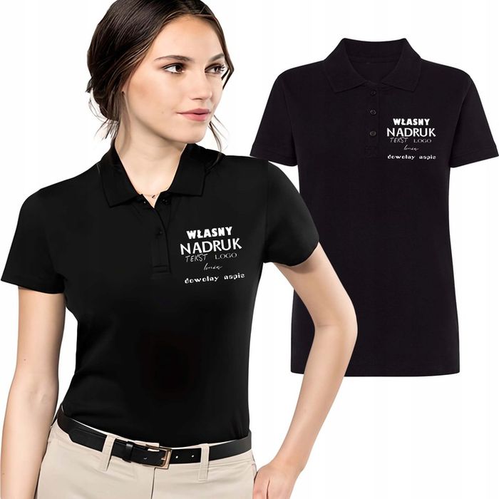 Koszulka Polo Damska Z Własnym Nadrukiem Małe Logo Napis Tekst Roz.m