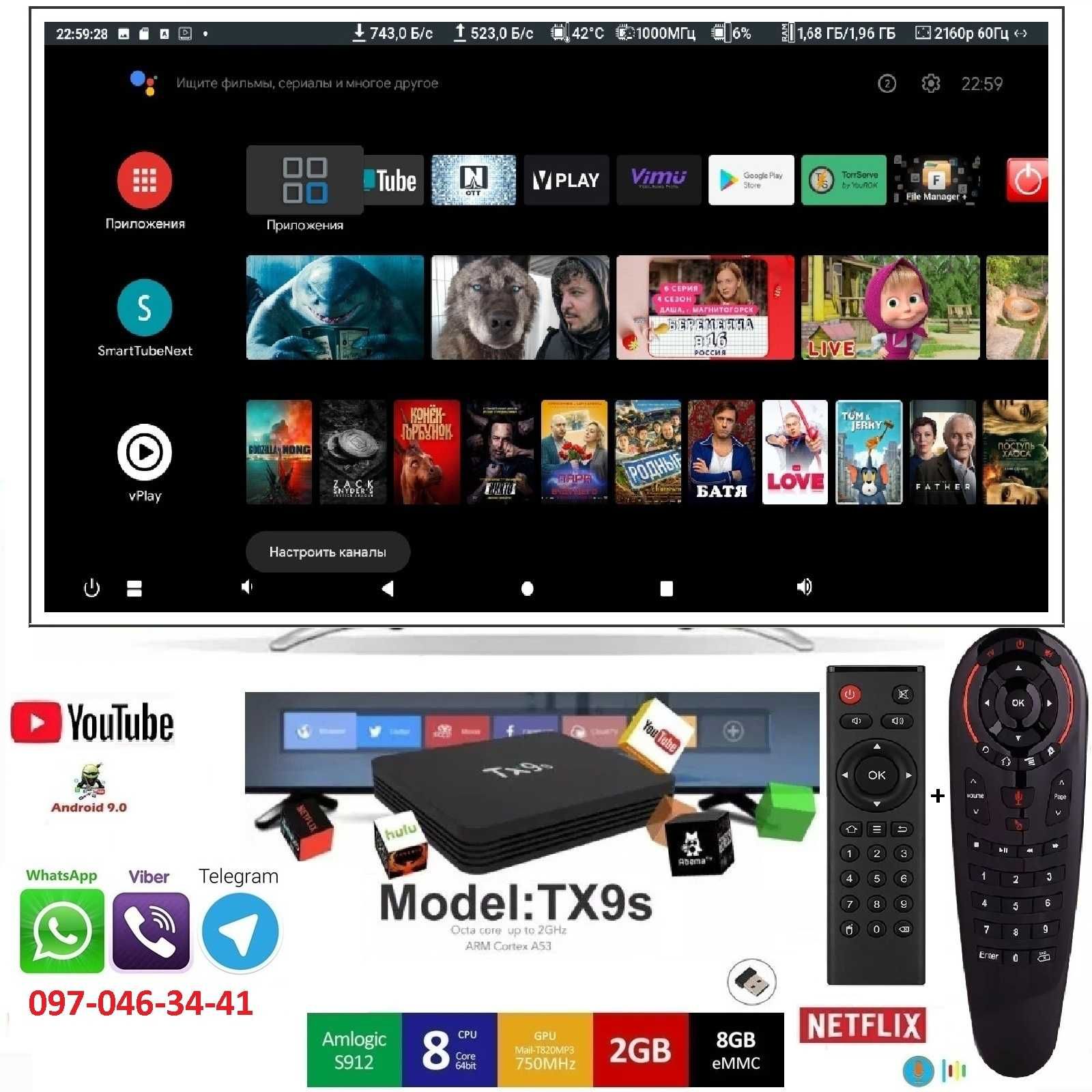 Tanix TX9S 2/8GБ Lan1GB прошивка Аndroid TV 8-ядерний Amlogic S912