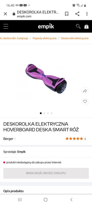 Deskorolka elektryczna Hoverboard deska smart róż