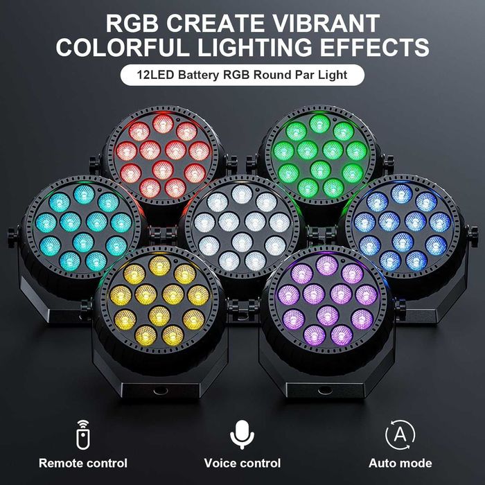 4x reflektor sceniczny LED RGB akumulator pilot scena DJ impreza