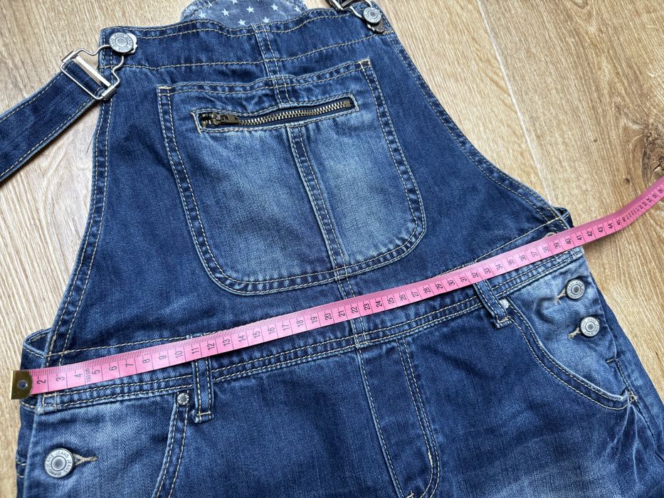Ogrodniczki jeansowe M długie z dziurami ala ciążowe