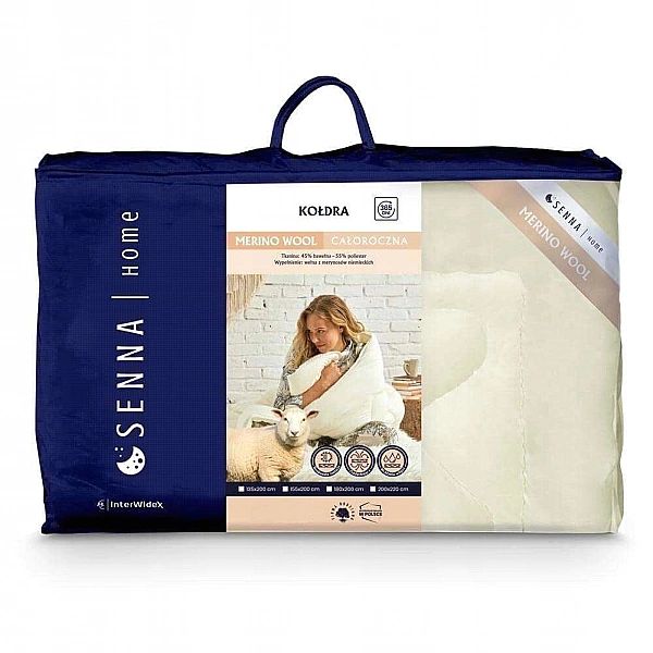 Kołdra 180x200 wełniana MERINO WOOL Wełna z Merynosów Krem