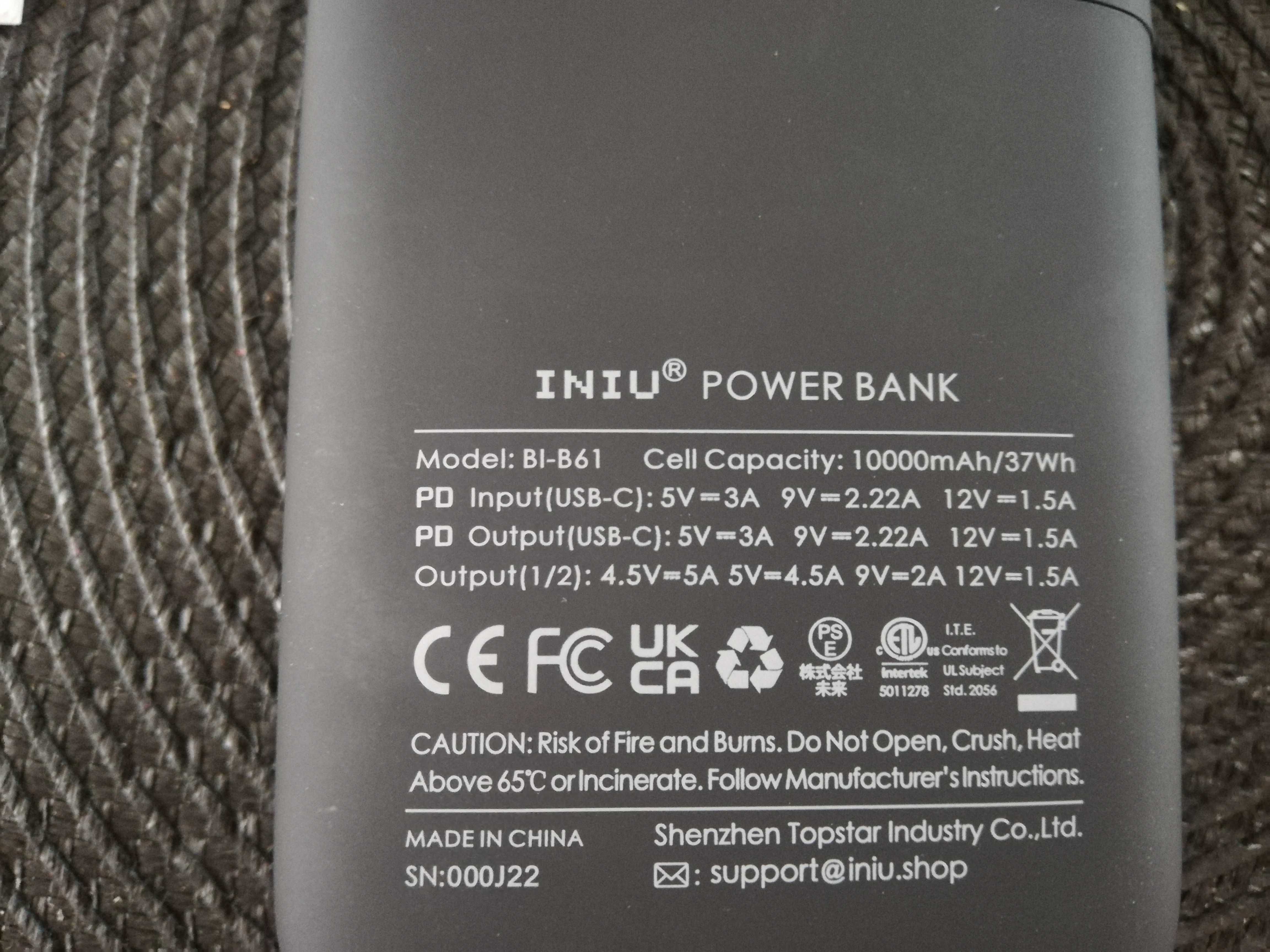 INIU BI-B61 Powerbank 10000mAh 37Wh