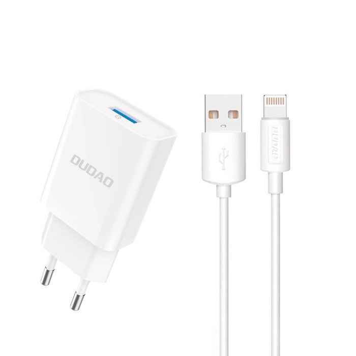 Ładowarka sieciowa Dudao USB-A 2.1A - biała + kabel USB-A - Lightning