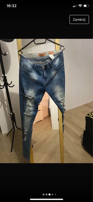 Spodnie jeansowe gumowane z dziurami rozmiar XL