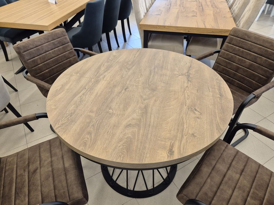 Stół okrągły rozsuwany do 140cm + 4 krzesła tapicerowane , od ręki.