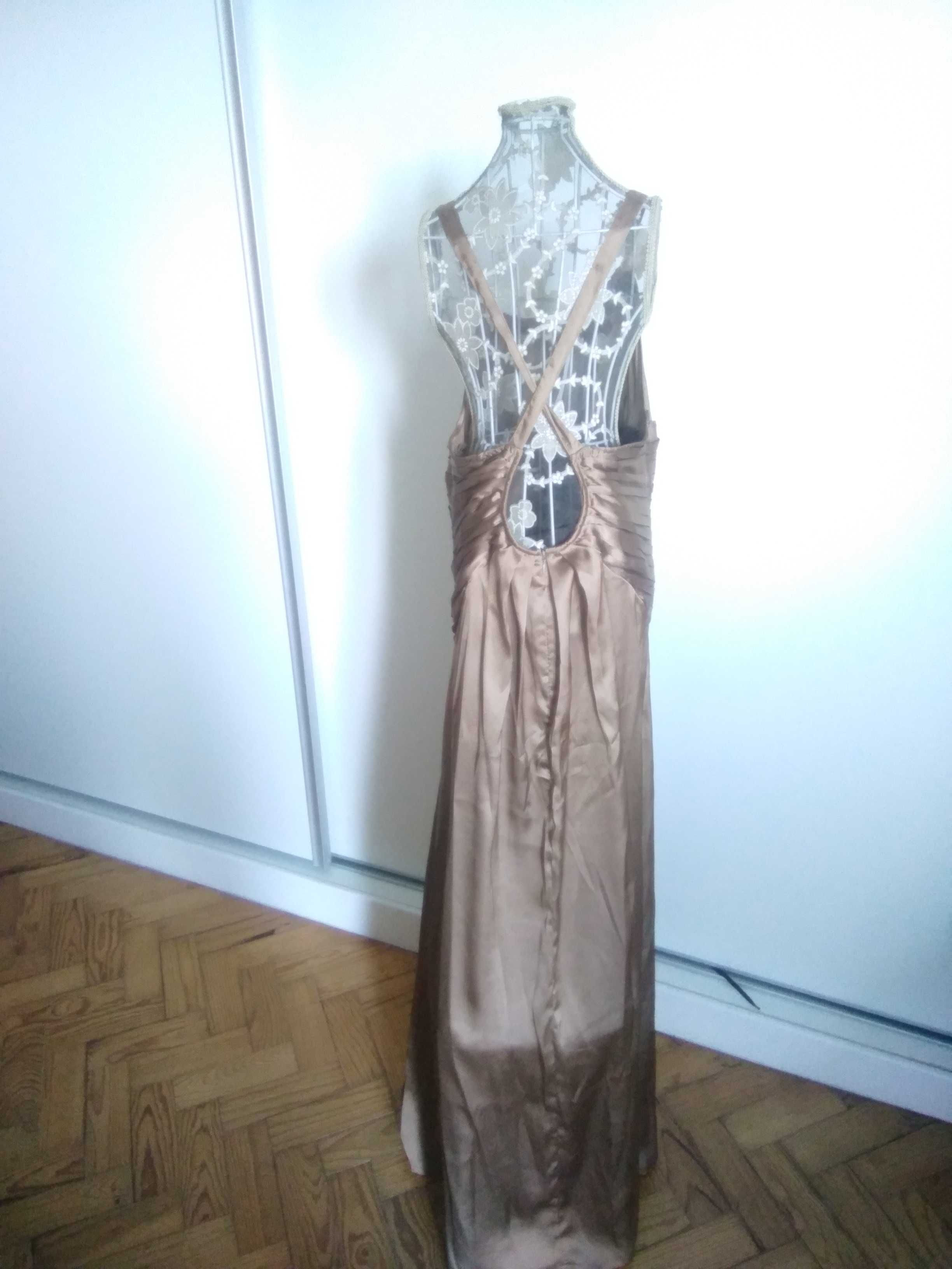 Vestido de cerimónia acetinado dourado/bronze T36 Lanidor